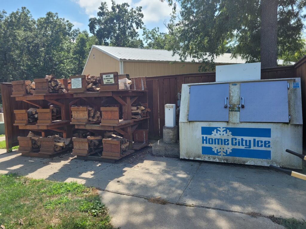 Wood and ice for sale at Comlara Park