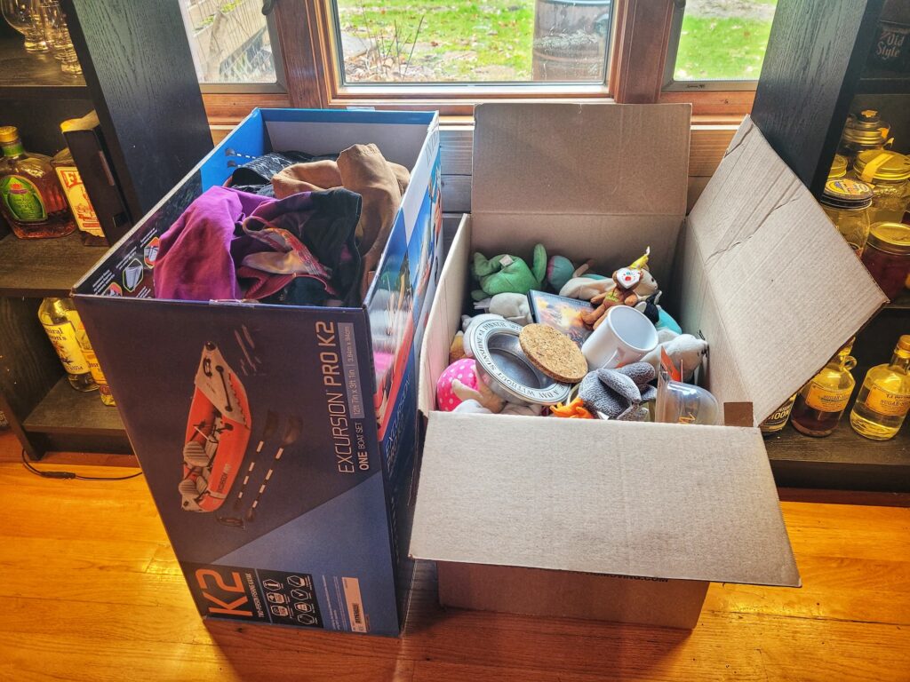 Photo of boxes of items to be donated