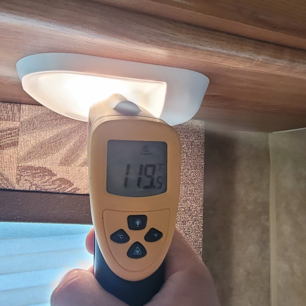 Photo of thermometer reading 119 degrees