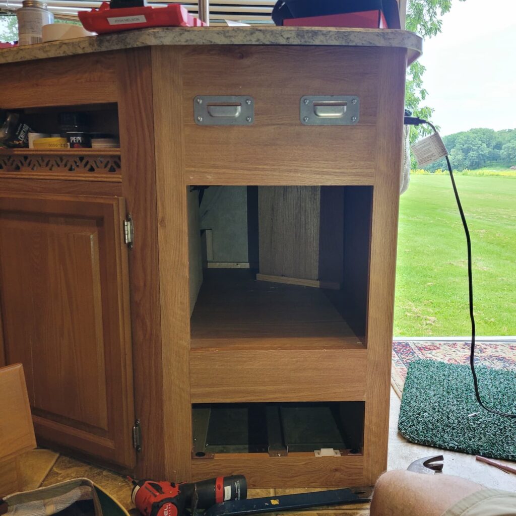 Photo of RV cabinet with drawers removed