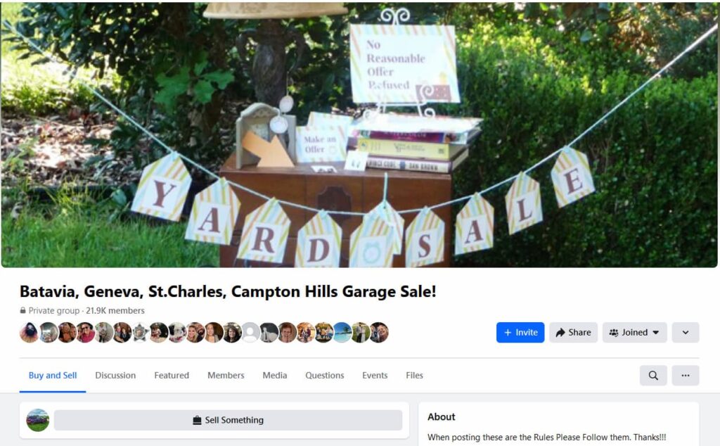 Screenshot of local facebook garage sale group