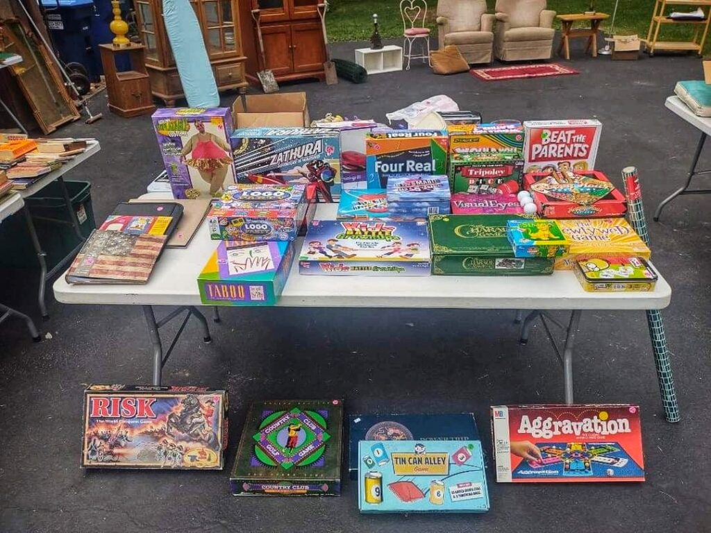 Photo of table of items for sale at garage sale