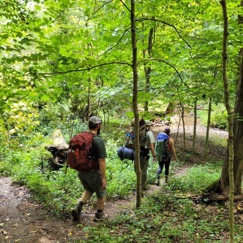 Group of people backpacking near Chicago