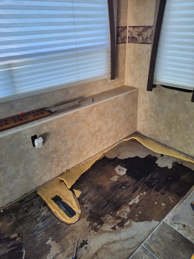 Photo of damaged rv subfloor