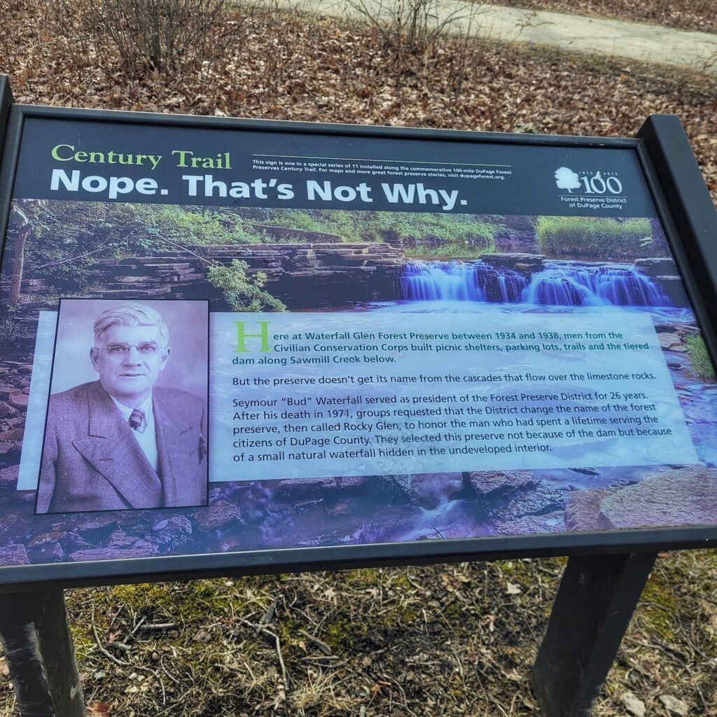 Photo of informational sign at Waterfall Glen preserve