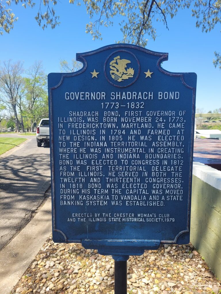 Historic marker for Governor Shadrach Bond