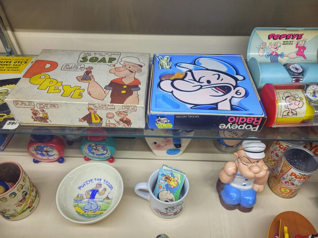 Closeup of Popeye collectibles