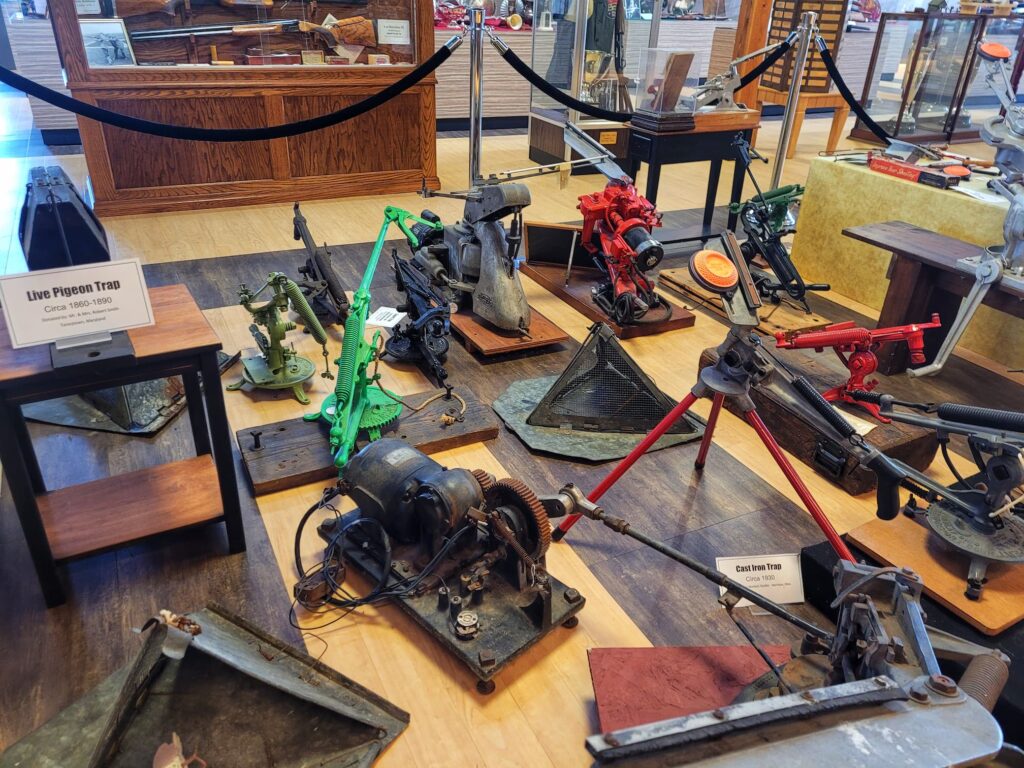 closeup of antique traps at world trapshooting hall of fame and museum
