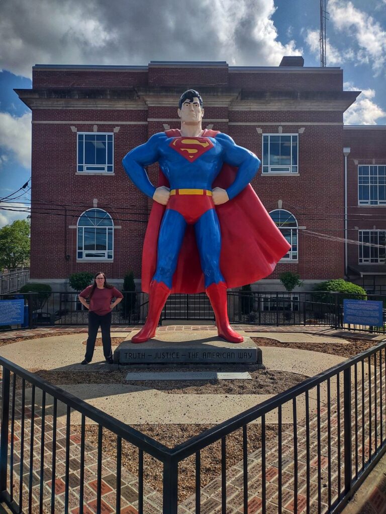 photo of Jen with superman statue