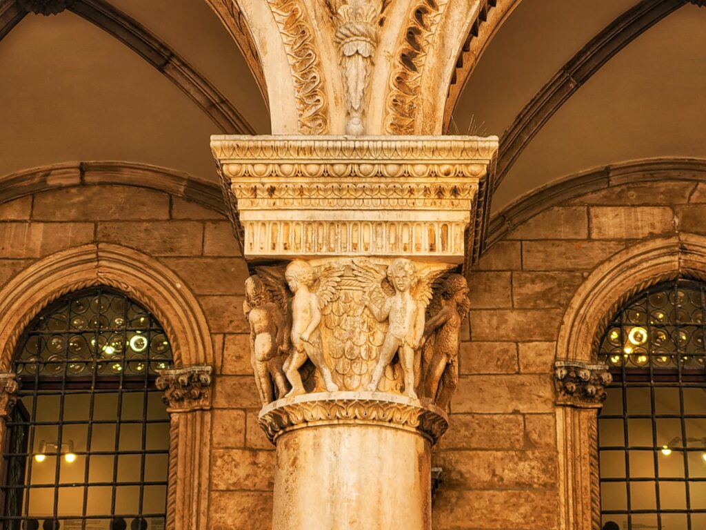 photo of close up of column of rector's palace in Dubrovnik