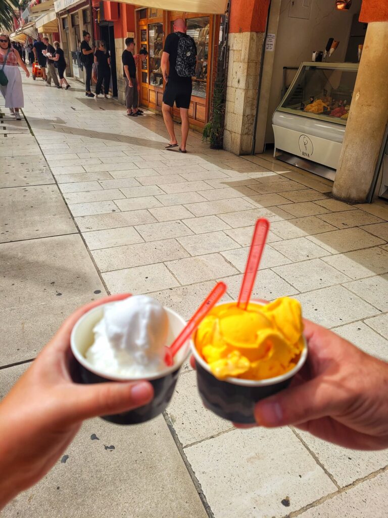 photo of us holding gelato in split