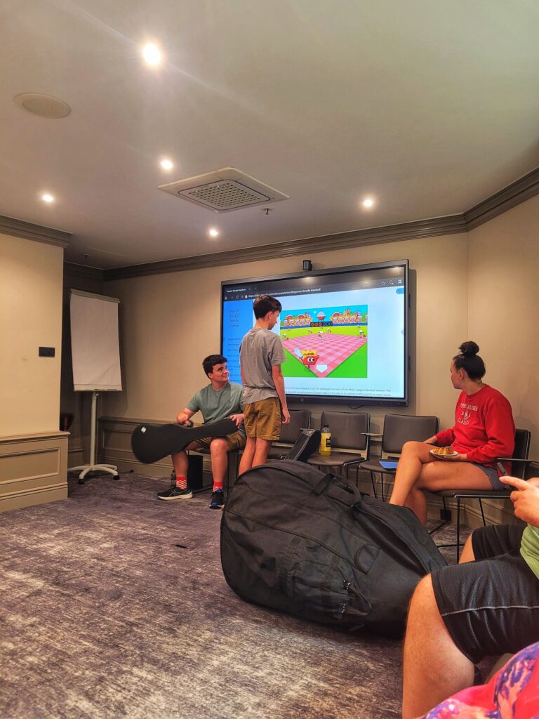 photo of kids playing with tv in our rehearsal room