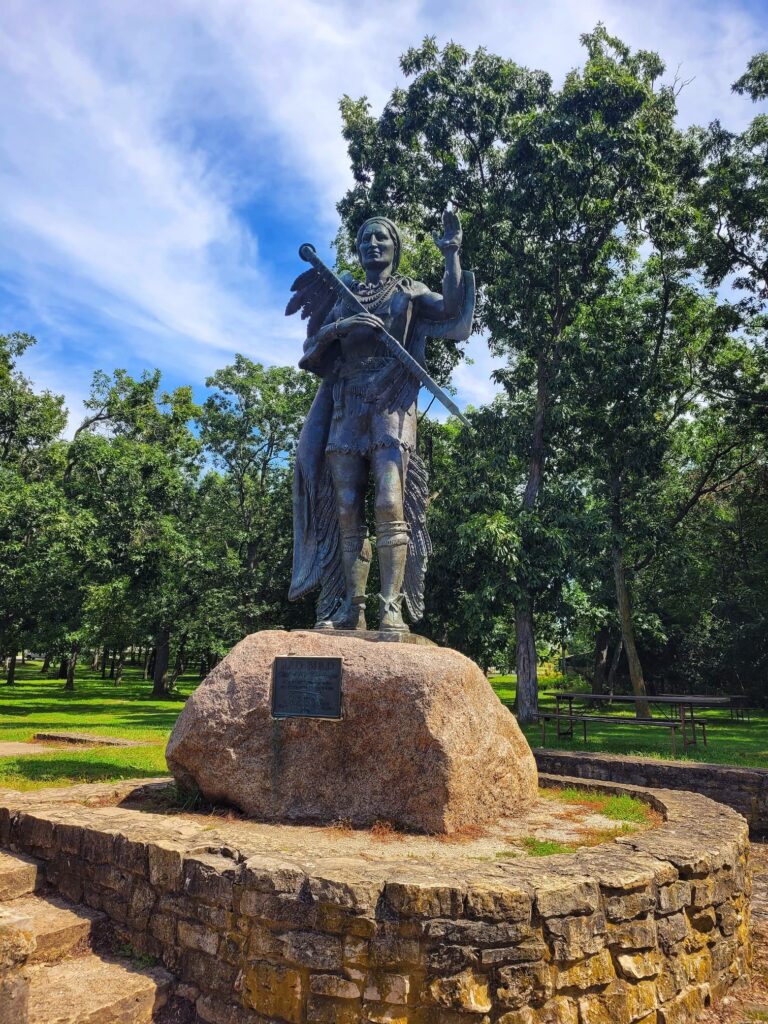 photo of high cliff state park statue of chief red bird