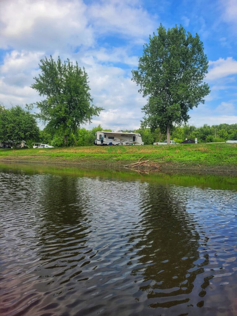 photo of our campsite at Blackhawk park from the river