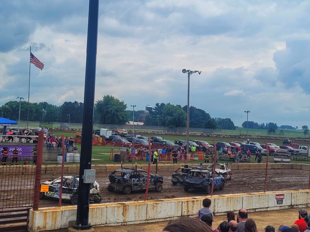 photo of demolition derby at dodge county fair