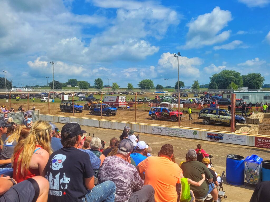 photo of demolition derby at dodge county fair