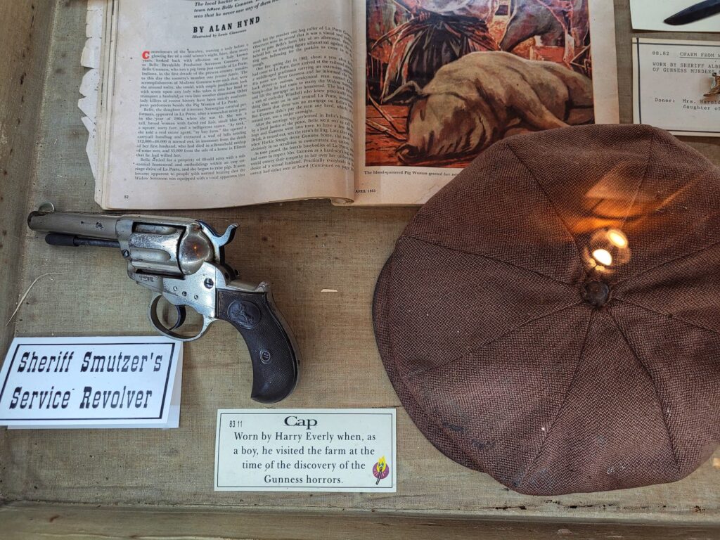 photo of artifacts from belle gunness case include sheriff's revolver