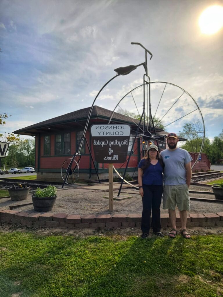 photo of us in front of the big bike at vienna park