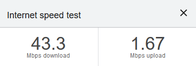 screenshot of internet speed test