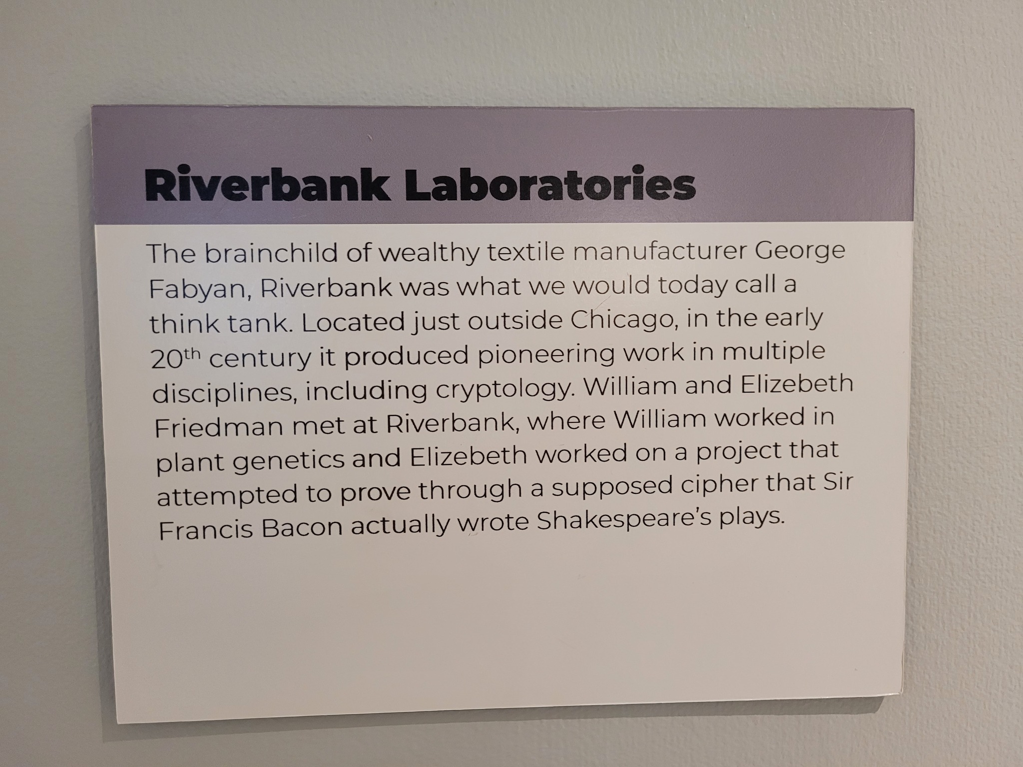 photo of sign about riverbank labs