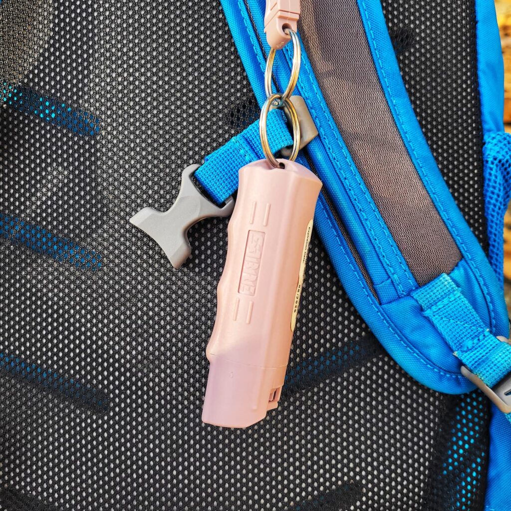 photo of pepper spray on a backpack