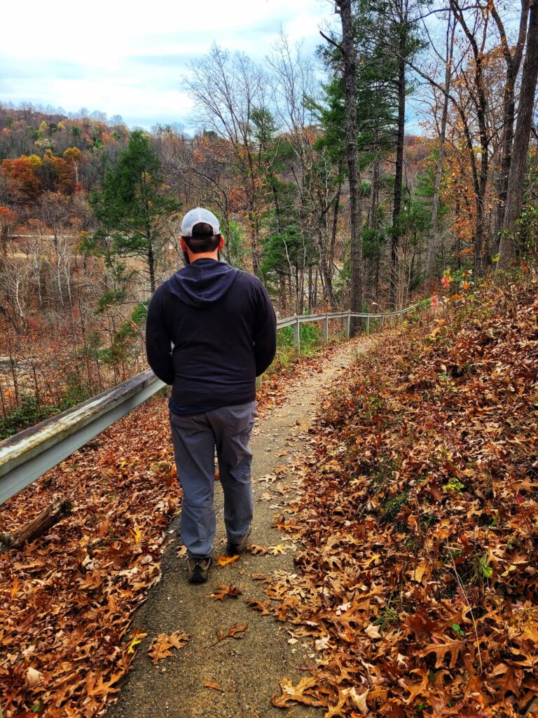 photo of josh hiking to roanoke river