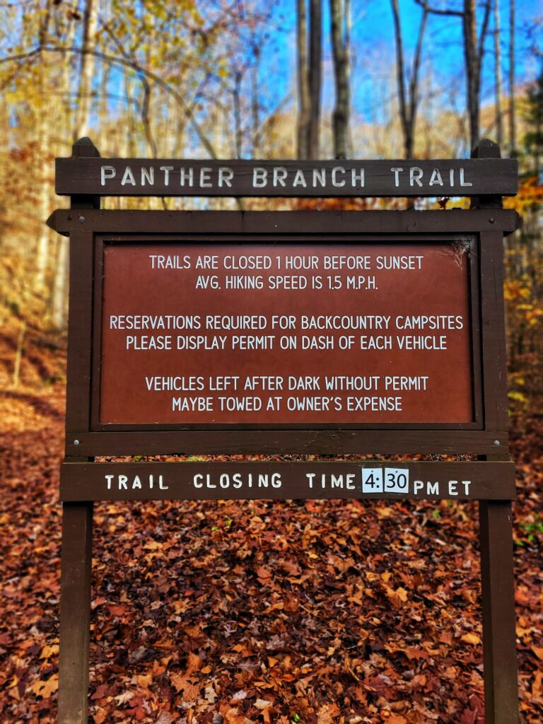 photo of panther branch trail sign at frozen head state park