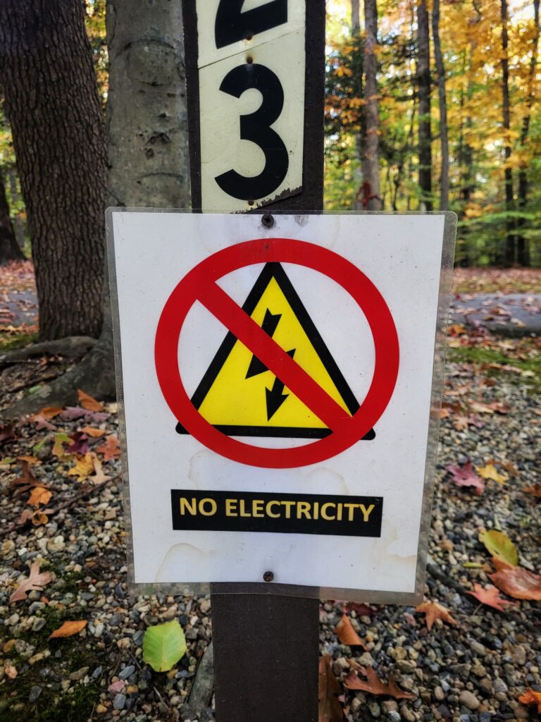 photo of cosca park no electricity sign