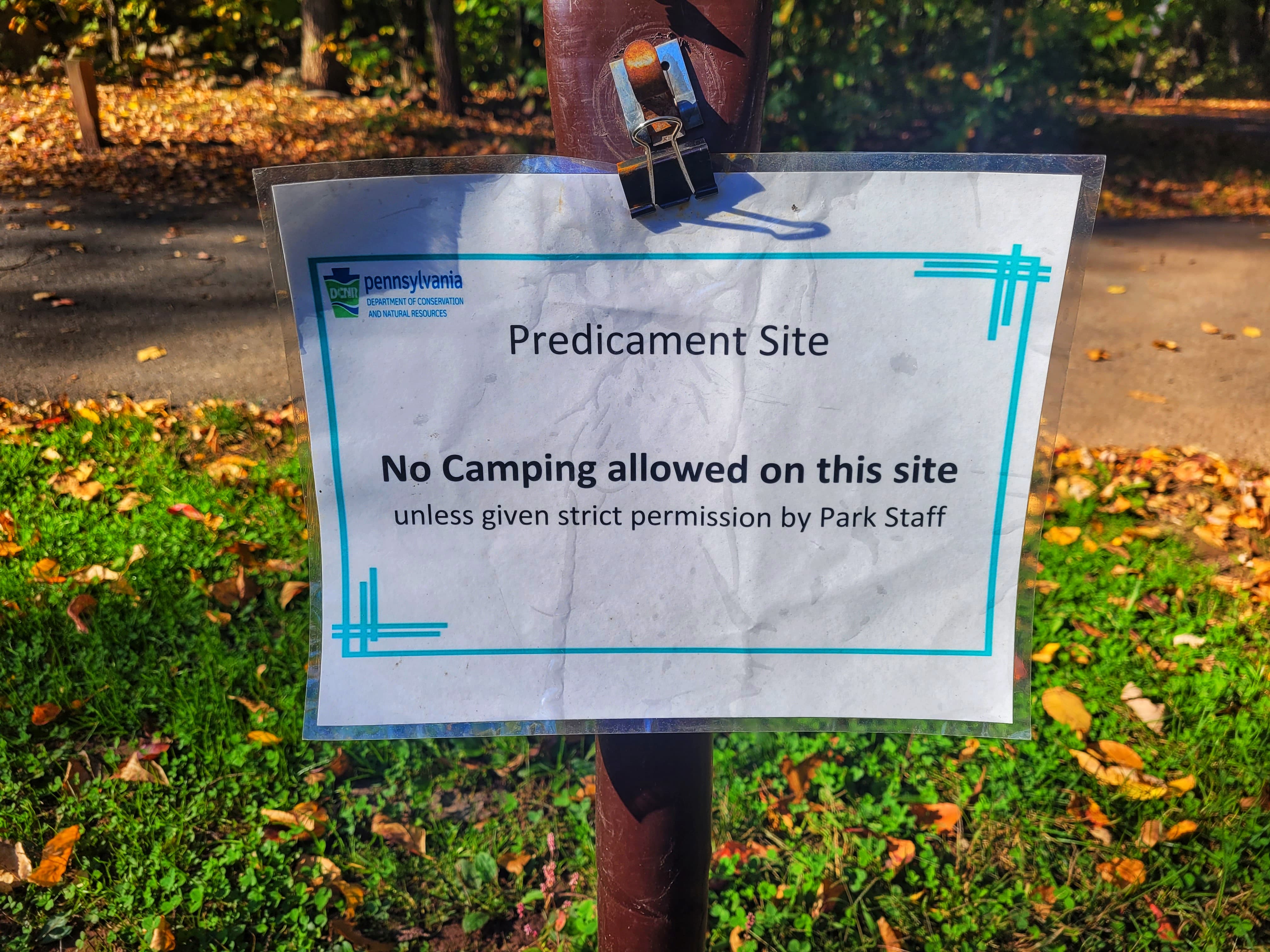 photo of sign for predicament site