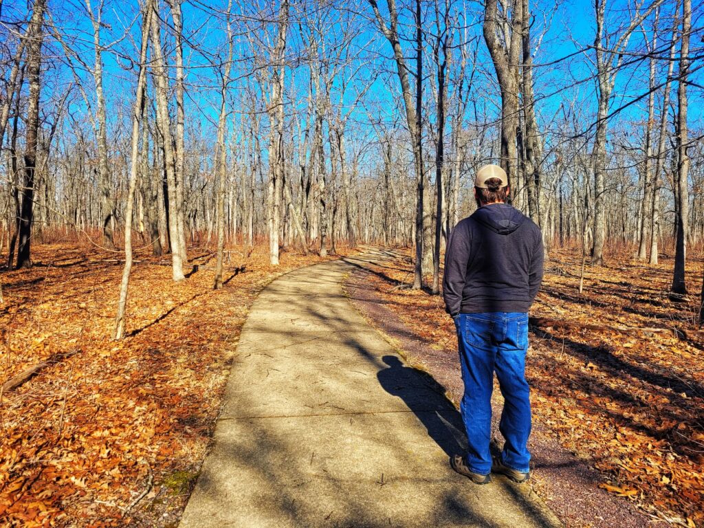 photo of josh on paved trail at taum sauk mountain state park