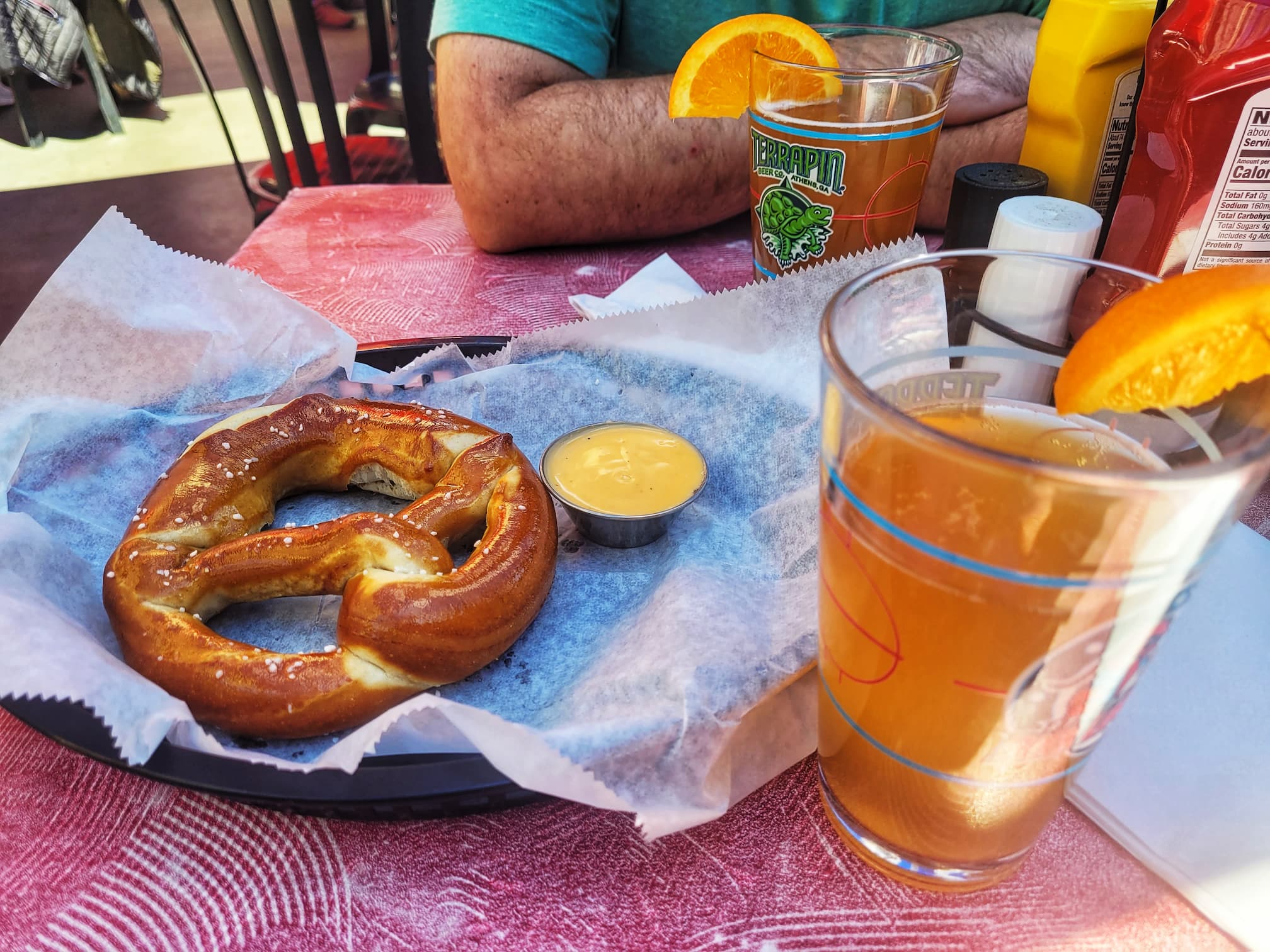 photo of pretzel and beer at the troll tavern