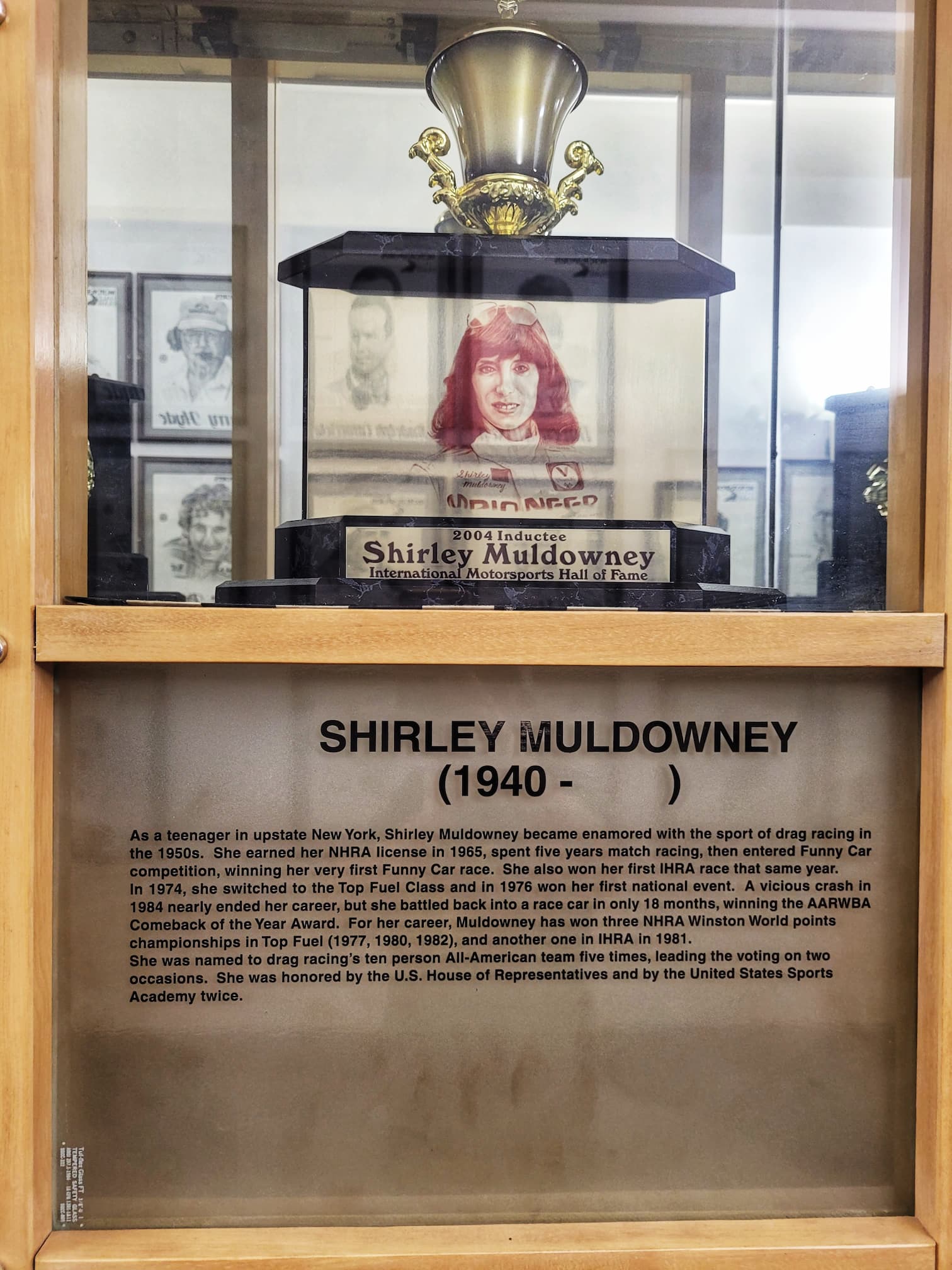 photo of shirley muldowney plaque