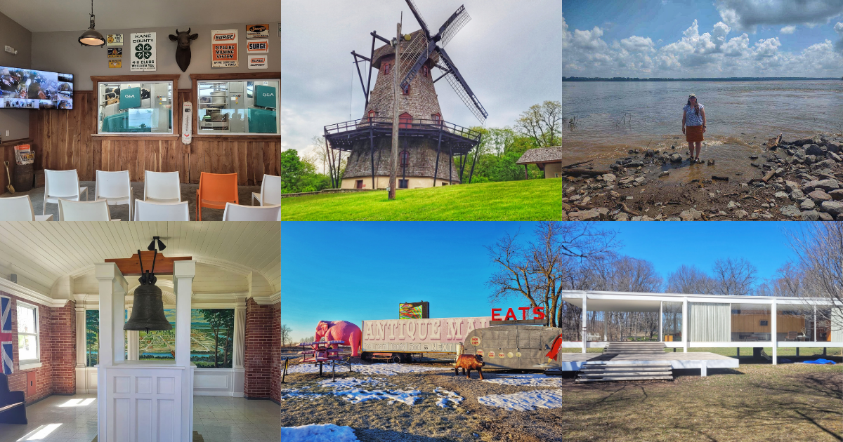 photo of lenkaitis farm, fabyan windmill, fort defiance, kaskaskia bell, pink elephant antiques, and farnsworth house