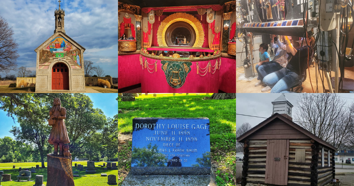 photo of portiuncula chapel, opera in focus, dorothy grave, and log church