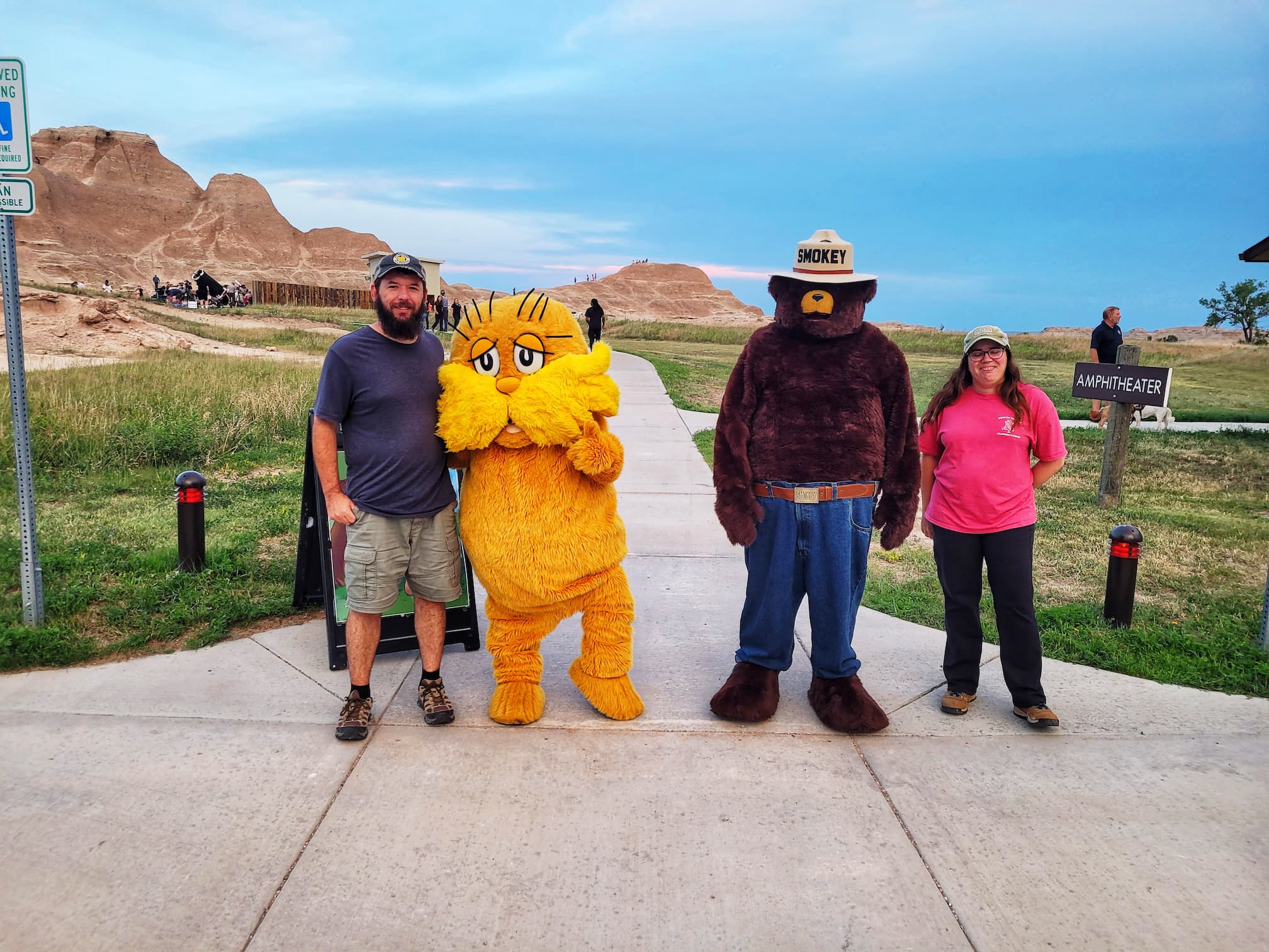 photo of us with lorax and smokey bear