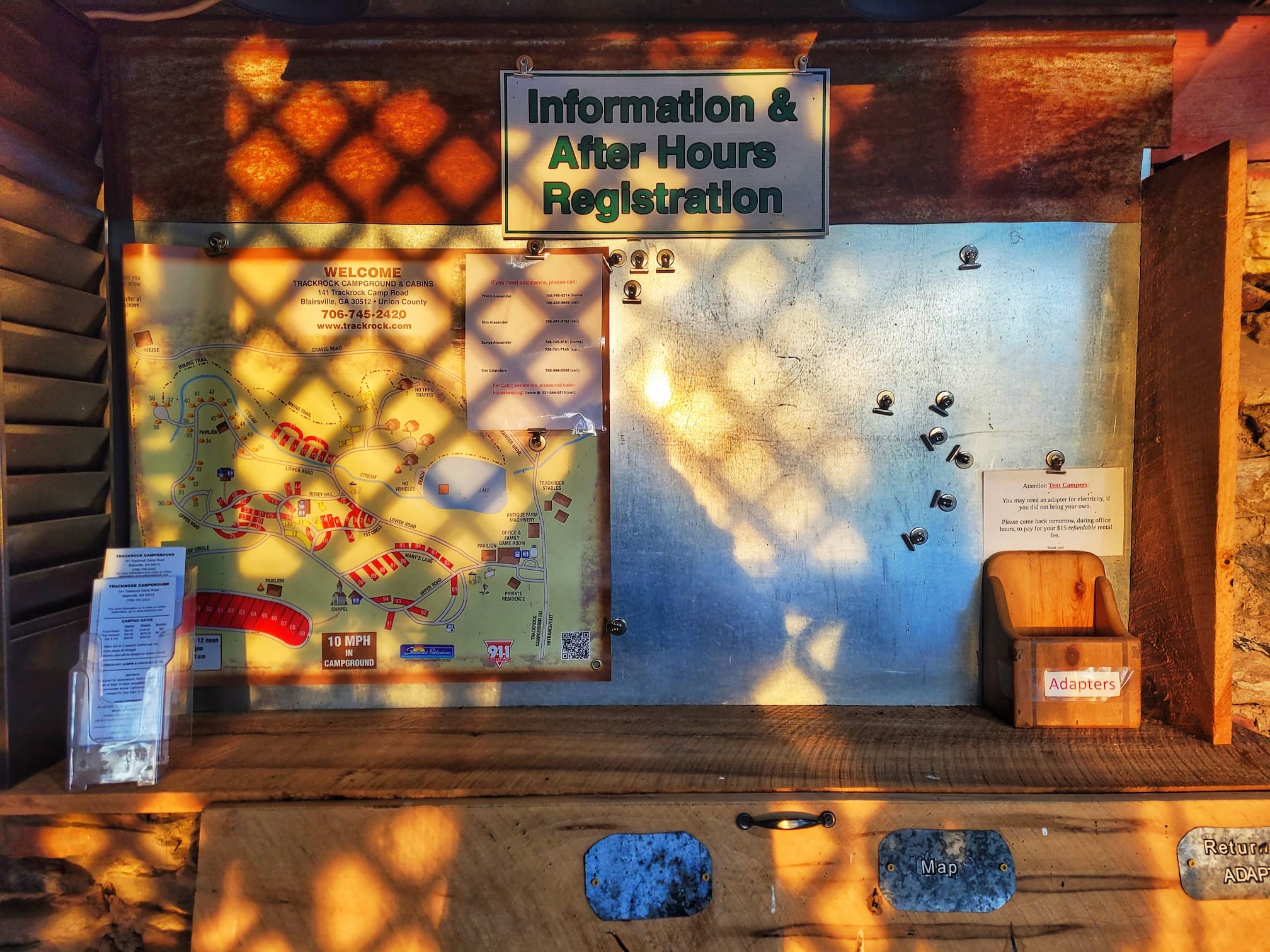 photo of trackrock campground lake check in board