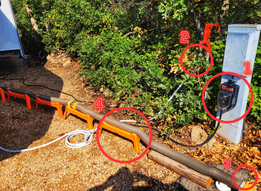 photo of our rv power and sewer set up