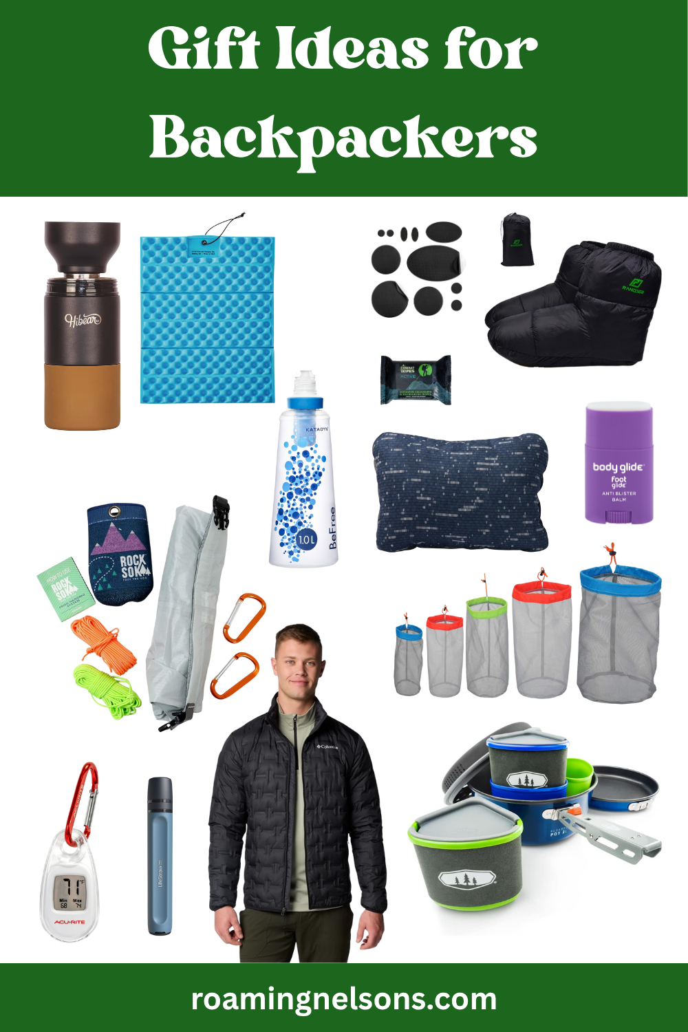 graphic showing gift ideas for backpackers