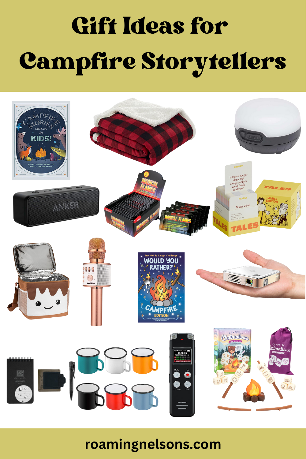 graphic showing gift ideas for campfire storytellers