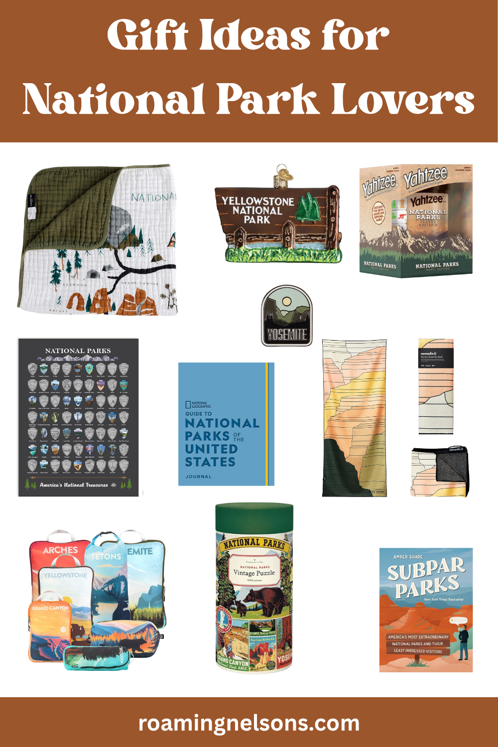 graphic showing gift ideas for national park lovers