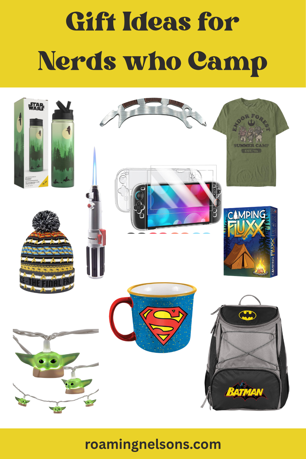 graphic showing gift ideas for nerds who camp