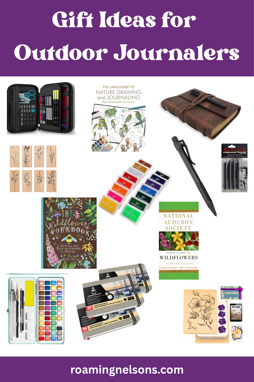graphic showing gift ideas for outdoor journalers