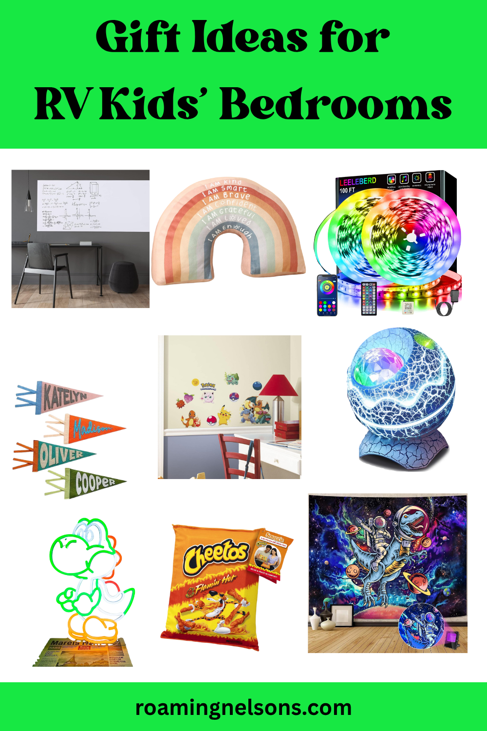 graphic showing gift ideas for rv kids bedrooms