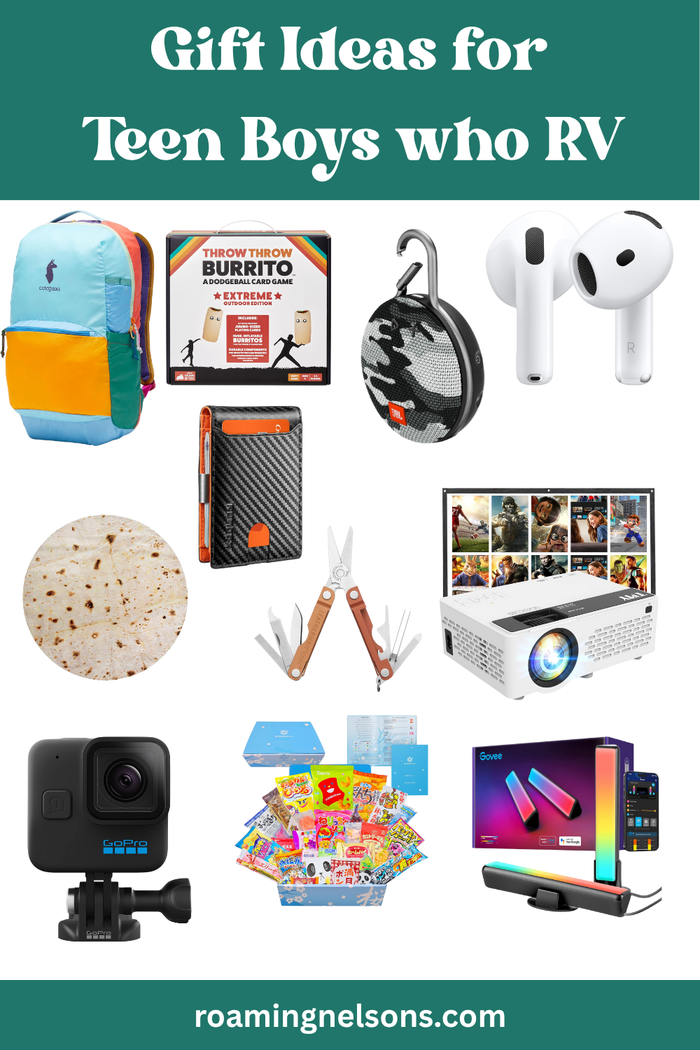 graphic showing gift ideas for teen boys who rv