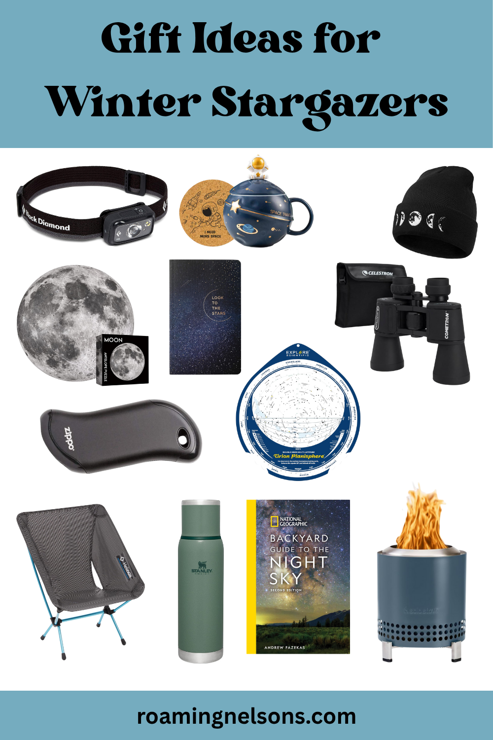 graphic showing gift ideas for winter stargazers