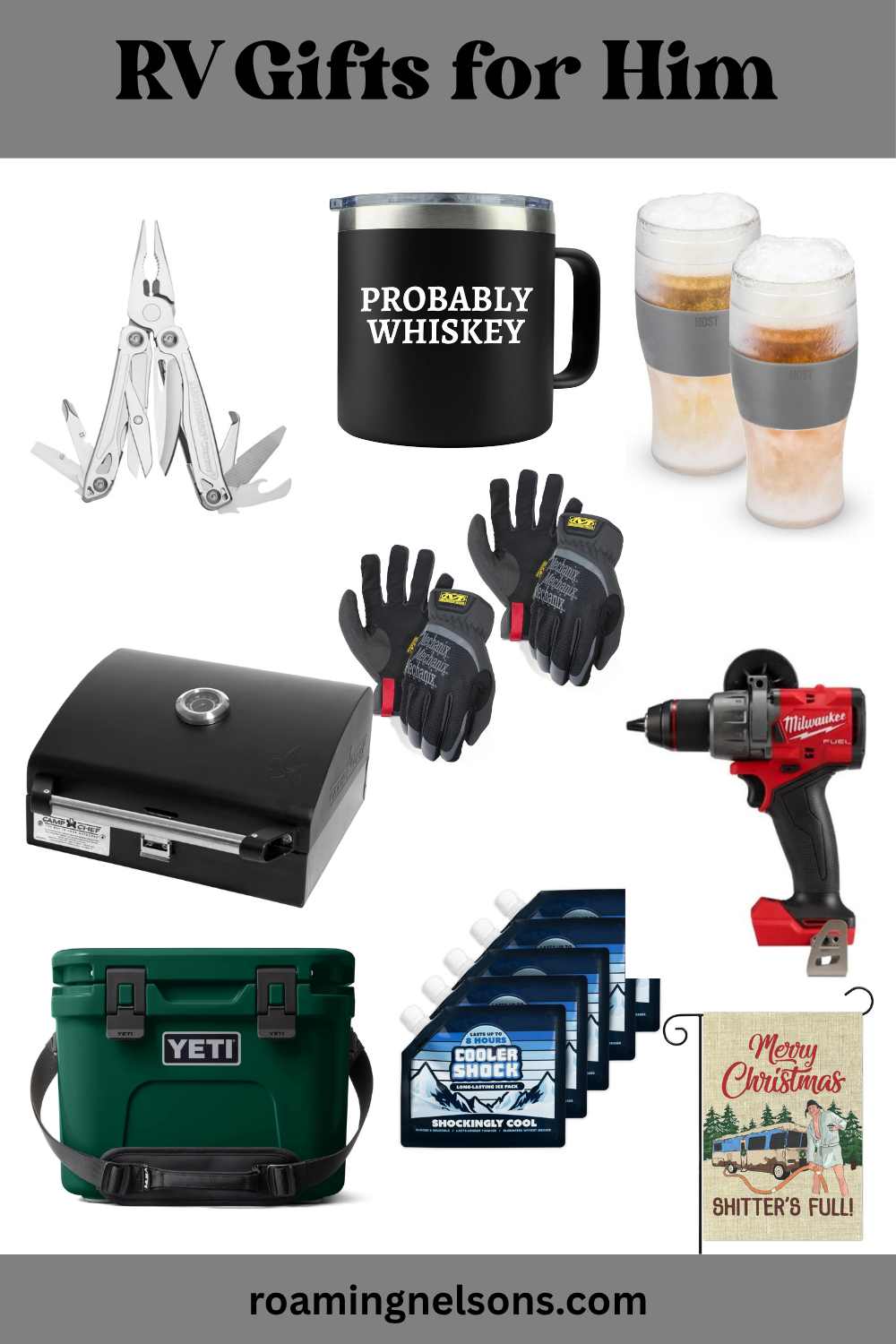 graphic showing gift ideas for men who rv