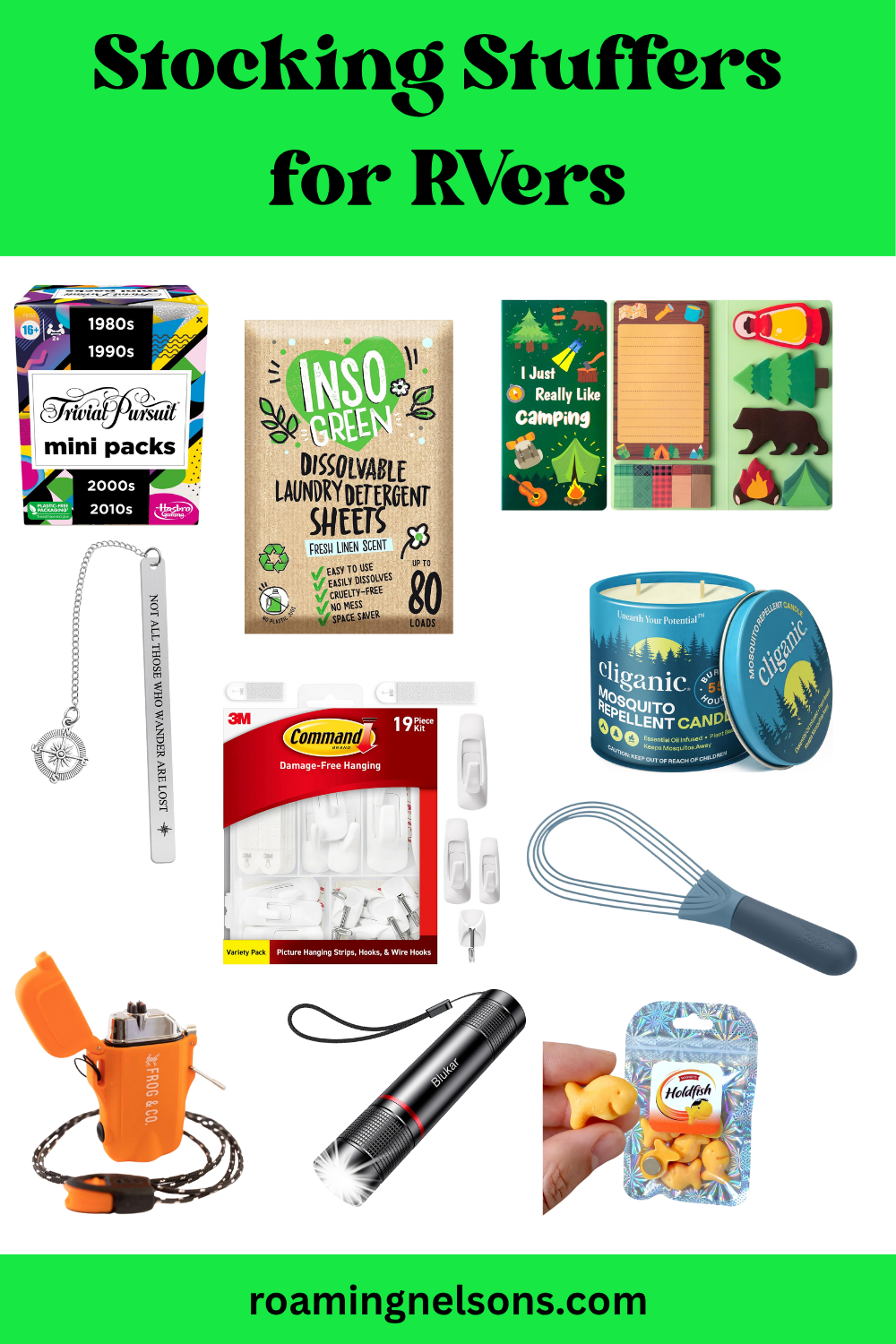 graphic showing gift ideas for stocking stuffers for rvers