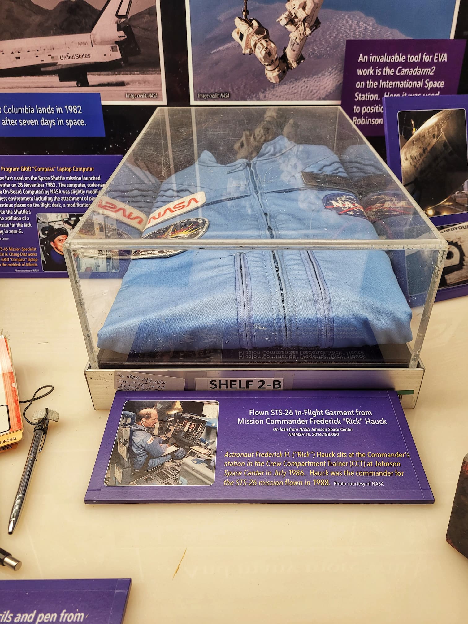 photo of mission commander frederick hauck's space suit