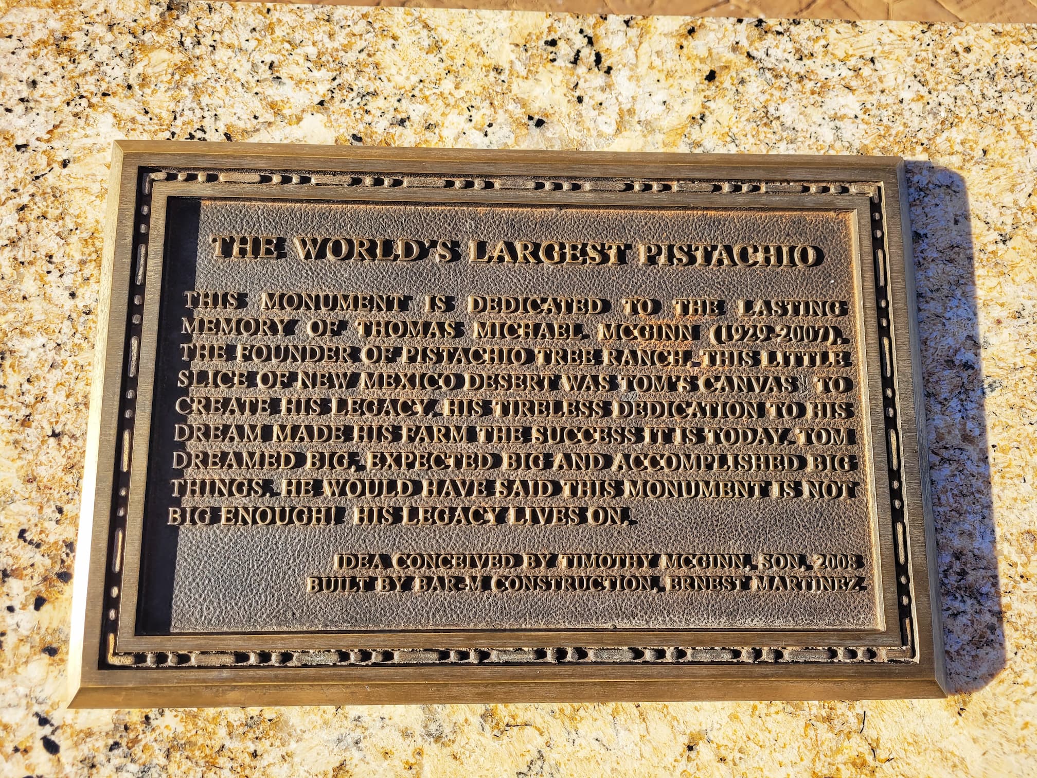 photo of plaque at world's largest pistachio
