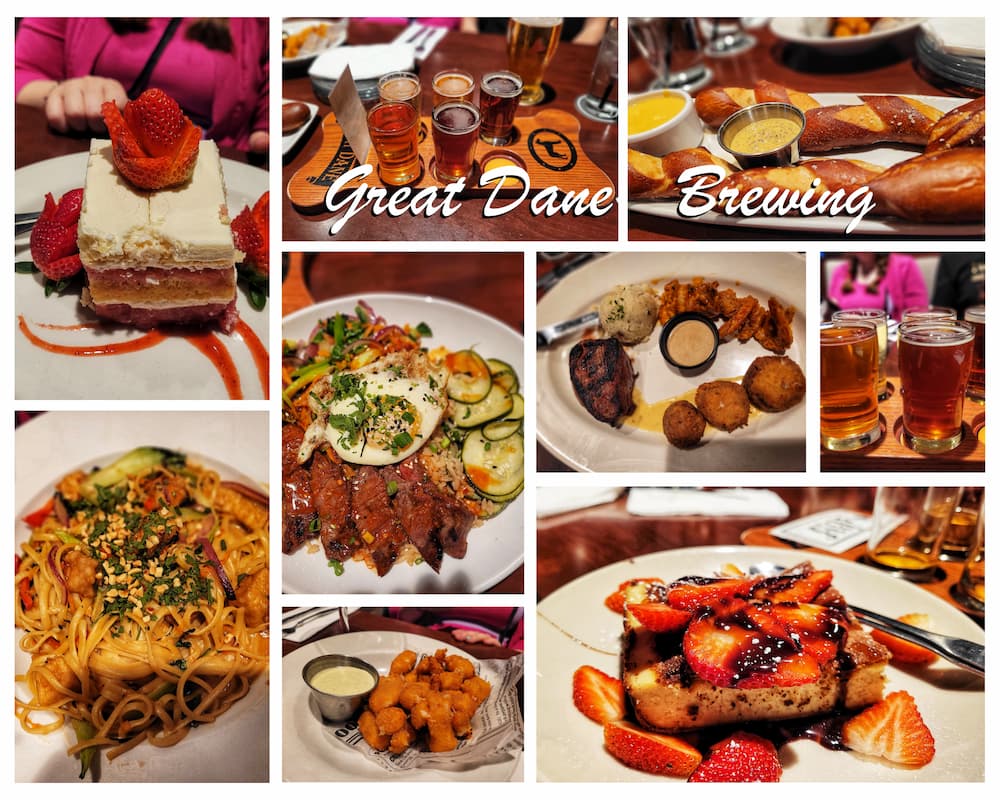 photo collage of food at great dane brewing in madison